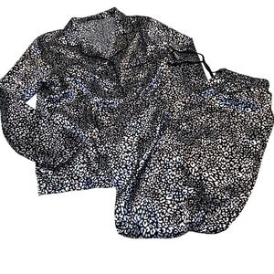 Tart Intimates silver and black satin leopard‎ pajama pant and long sleeve set
